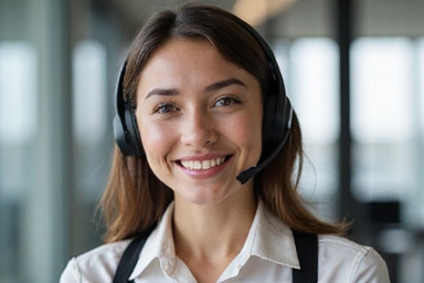 Egy barátságos ügyfélszolgálatos kép, aki telefonon beszél